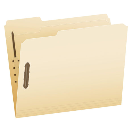 Fastener File Folders, 2 Fasteners, Pockets with Prongs, File Organizers for School, Home and Office, Letter Size, Manila, 1/3 Cut Tabs, in Left, Right, Center Positions, 50 per Box (FM213)