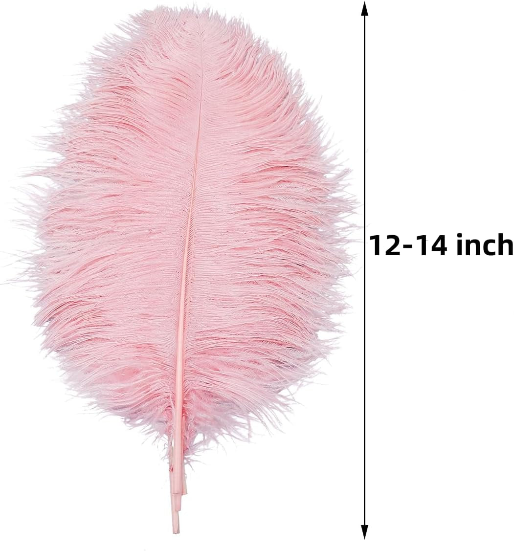 Lotus Pink Ostrich Feathers - 24Pcs 12-14Inch Large Feathers Bulk for Vase,Party Centerpieces,Wedding and Home Decor