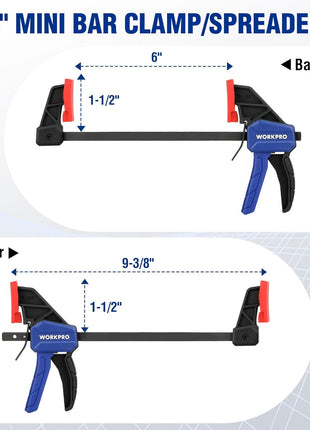 6" Mini Bar Clamps for Woodworking, One-Handed Clamp/Spreader, Wood Clamps Set, Screw Change F Clamps with 50LBS Load Limit, 4 Pack