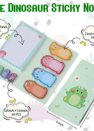Dinosaur Sticky Notes Set, 360 Sheets Cute Cartoon Animal Dinosaur Self-Stick Notes Pads Dinosaur Themed Memo Pads Dinosaur Shaped Page Markers Index Tabs for Students Office School Supplies
