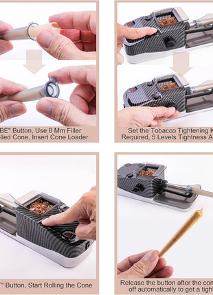 Electric Cones Rolling Machine, Automatic Cigarette Rolling Machine, Pre Roll Machine for King Size, Automatic Pre Rolled Cones Filling Maker + Pre-Roll Cone Holder Cigarette Case