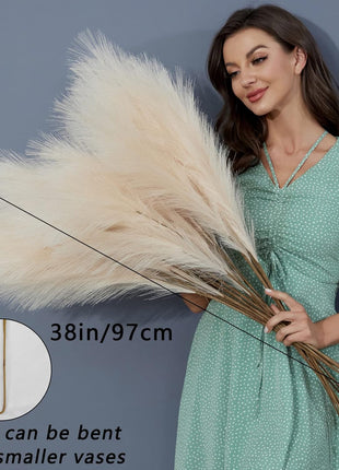 8 PCS Faux Pampas Grass Decor 38"/3.1FT Tall Fake Pompas Floral Large Artificial Pompous Grass Branches Plants for Floor Vase Filler Home Boho Decoration (Cream/Beige)