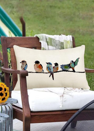12X20 Lumbar Pillow Decorative Throw Pillows,Small Hand-Painted Outdoor Birds Pillowcases,Spring Summer Pillows Decorative Throw Cushion Covers Linen for Couch Sofa Teal Blue