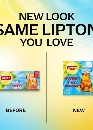 Lipton Southern Sweet Iced Tea Bags, Family Size Zero Calories, 132 Total Bags (22Ct - Pack of 6)