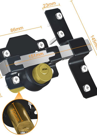 Barn Door Lock, Fence Gate Lock, Double Sided Gate Latch, Gate Lock for Wodden Garage Door, Supplied with 5 Keys, Work with 2.75" Wooden Vinyl Metal Gate, for Right & Left Door