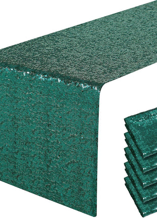 6 Packs 12 X 72 Inches Hunter Green Sequin Table Runner, Glitter Runner for Birthday Party Supplies Decorations Wedding Bachelorette Holiday Celebration Bridal Shower Baby Shower