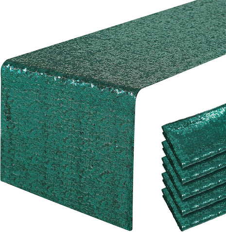 6 Packs 12 X 72 Inches Hunter Green Sequin Table Runner, Glitter Runner for Birthday Party Supplies Decorations Wedding Bachelorette Holiday Celebration Bridal Shower Baby Shower