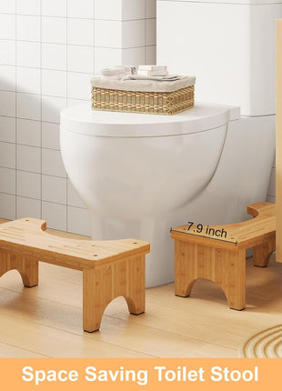 Bamboo Toilet Stool, Wooden Squatting Potty Stool for Adults, 7 Inch Toilet Stool Squat Adult, Non-Slip Wood Poop Stool for Bathroom, Portable Toilet Foot Pooping Steps for Kids