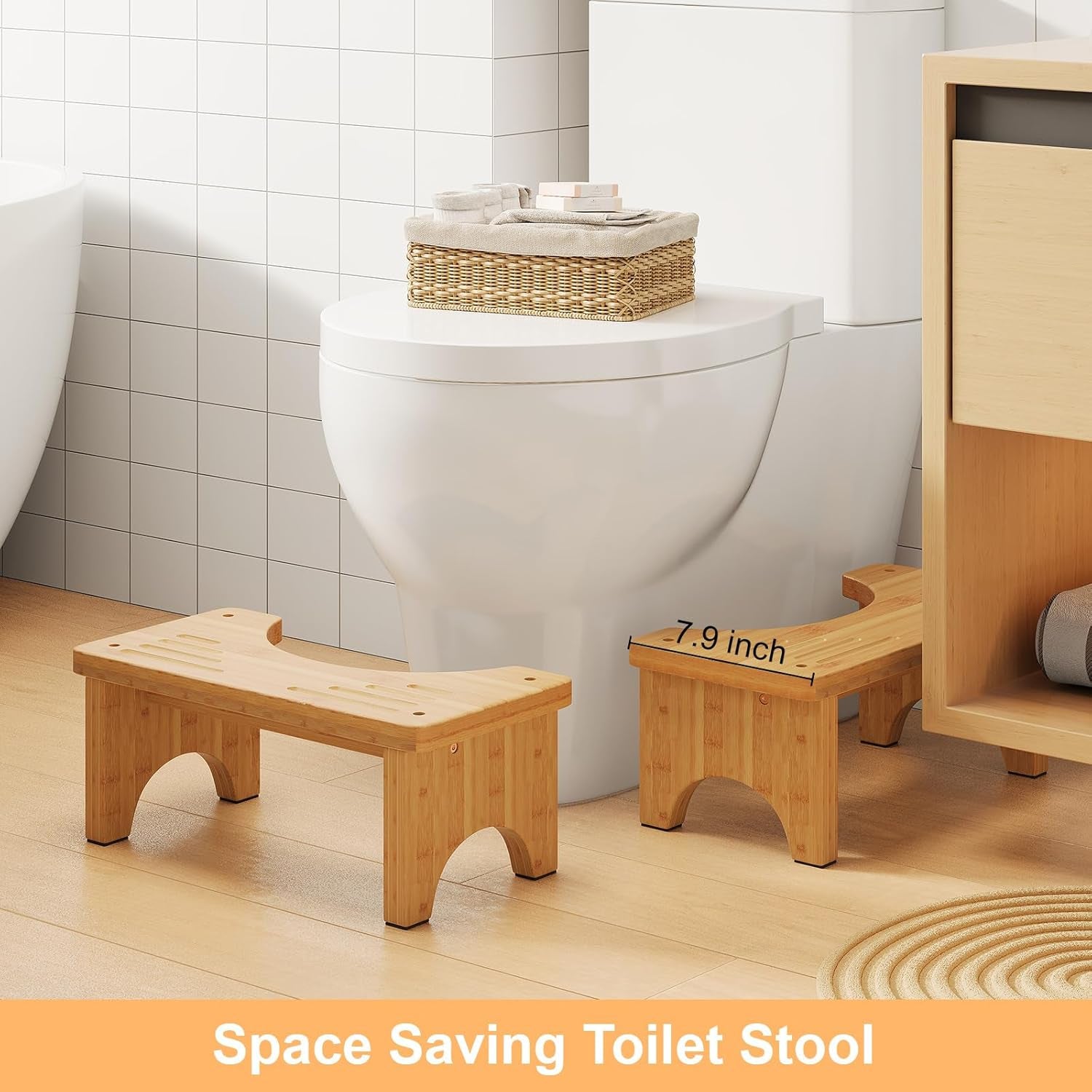Bamboo Toilet Stool, Wooden Squatting Potty Stool for Adults, 7 Inch Toilet Stool Squat Adult, Non-Slip Wood Poop Stool for Bathroom, Portable Toilet Foot Pooping Steps for Kids