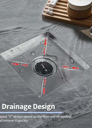 Square Shower Drain, 304 Stainless Steel 4 Inch Shower Floor Bathroom Shower Drain with CUPC Certified, Brushed Nickel 4'' Square Floor Drain, for Bathroom Toilet Washroom Drain Water