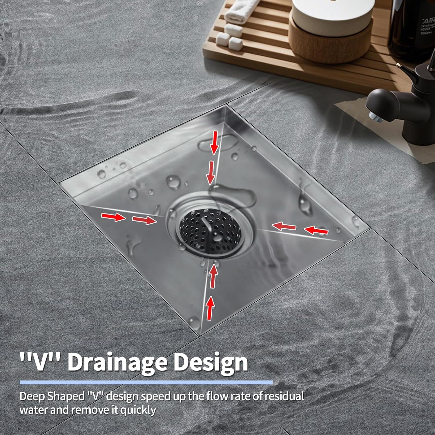 Square Shower Drain, 304 Stainless Steel 4 Inch Shower Floor Bathroom Shower Drain with CUPC Certified, Brushed Nickel 4&