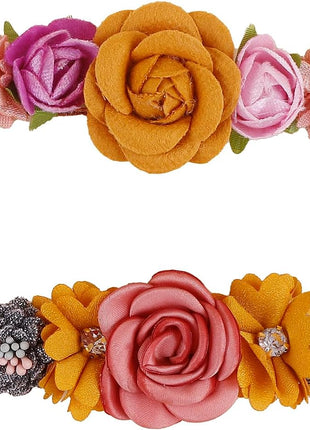 2 Pack Cat Collar Pink Floral with Bell and Removable Flower Bowtie Breakaway Adjustable Cat Collar for Girl Kitten Puppy Small Cats Dogs Daily Decoration (XQ10-4)