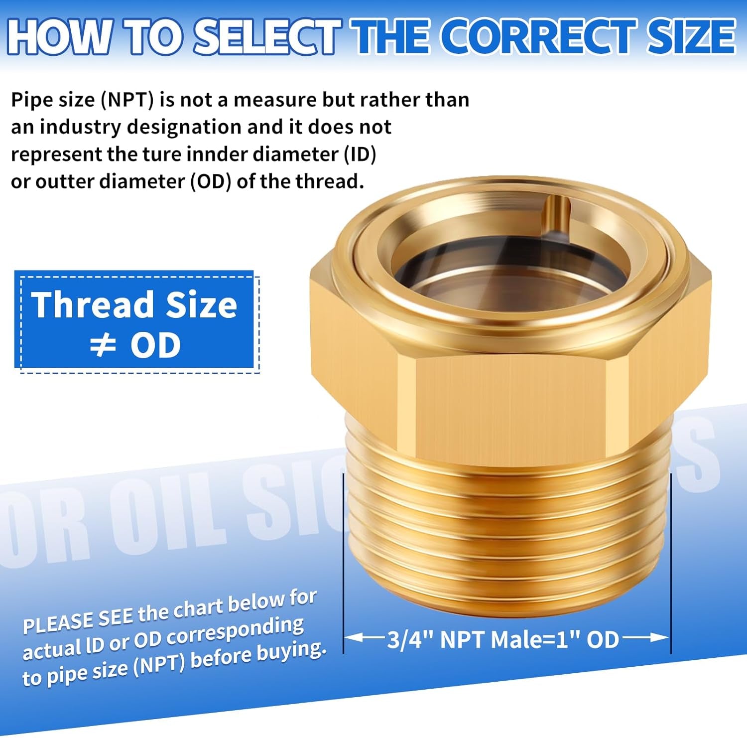 3/4 NPT Air Compressor Oil Sight Glass, Male Hex Head Compresssor Oil Sight Glass, Heavy Duty Solid Brass Oil Sight Glass Liquid Level Gauge Oil Indicator Window for Air Compressor Gearbox Tank