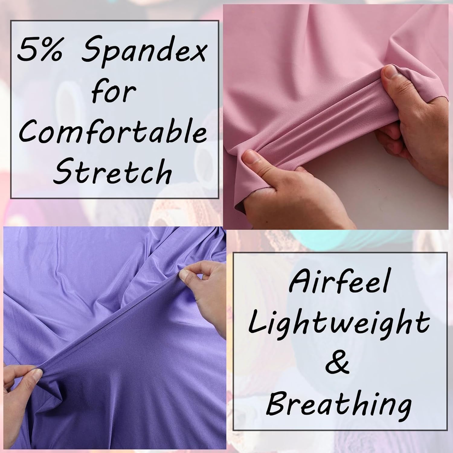 | Cotton Spandex Fabric | by the Yard | Stretchy, Breathable, Lightweight Cotton Fabric | 60" Wide Roll | Sewing | 95% Cotton, 5% Spandex (Black, 1 Yard)