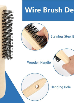 2 Pack Welding Chipping Hammer and Wire Brush Set – 11" Hammer with Coil Spring Handle, Cone and Vertical Chisel and 9.8" Stainless Steel Brush for Slag, Spatter, Residue Removal