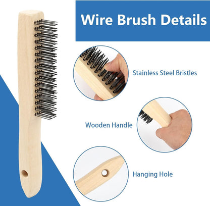 2 Pack Welding Chipping Hammer and Wire Brush Set – 11" Hammer with Coil Spring Handle, Cone and Vertical Chisel and 9.8" Stainless Steel Brush for Slag, Spatter, Residue Removal