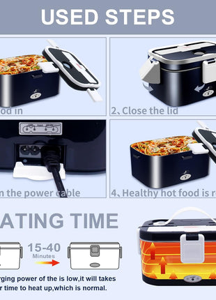 80W Fast Heating Electric Lunch Box for Men Gift-1.8L Large-Capacity Portable Food Heater for Adults-Leakproof 3-In-1 Heated Food Warmer for Car/Work with SS Fork&Spoon and Carry Bag