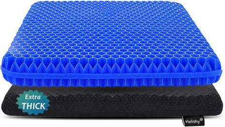 Gel Seat Cushion for Long Sitting, Extra Thick Gel Cushion for Wheelchair Soft Chair Pads for Office Home Chairs Car Seats Long Trips - Back Sciatica Hip Tailbone Pain Relief Cushion (Blue)