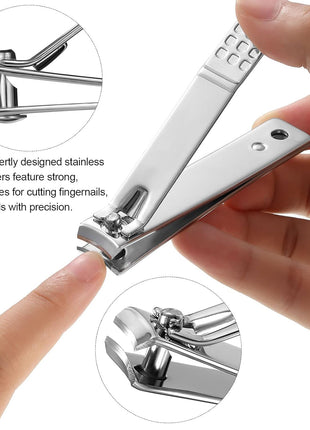 50 Pieces Nail Clipper Set Fingernails and Toenail Bulk Clipper Flat Stainless Steel Nail Cutter for Women Men Thick Nails, Black and Silver