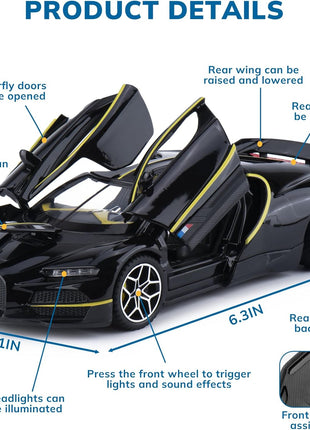Car Toys for Boys 1 32 Diecast Cars Collectibles Car Model Kit,Metal Toy Car for Boys and Girls,Pull Back Cars with Lights and Sounds,Cars for Kids Ages 3-5（Black）