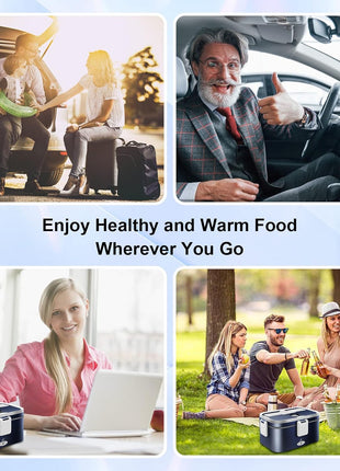 80W Fast Heating Electric Lunch Box for Men Gift-1.8L Large-Capacity Portable Food Heater for Adults-Leakproof 3-In-1 Heated Food Warmer for Car/Work with SS Fork&Spoon and Carry Bag