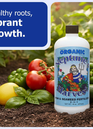 Fish & Seaweed Liquid Fertilizer (2-3-1) - 18Oz Pint - Plant Food for Garden - Indoor & Outdoor Organic Plant Fertilizer for Vegetables, Flowers, Fruit, Trees & Lawns