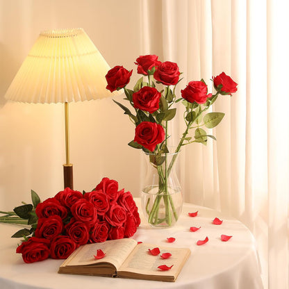 40PCS Red Roses Artificial Flowers - Long Stem Fake Roses Bouquet Silk Red Flowers Artificial Rose for Wedding Centerpiece Home Decor &amp; Valentines Floral Arrangement
