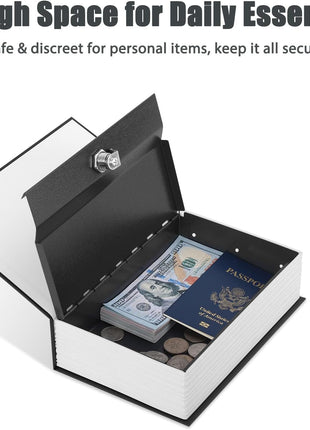 Diversion Book Safe with Key Lock, Secret Safe Metal Lock Box, Money Storage Collection Box, 9.5" X 6.2" X 2.2", Black Large
