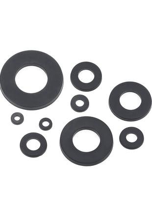 Nylon Flat Washer Assortment Set 600 Pieces, 9 Sizes - M2 M2.5 M3 M4 M5 M6 M8 M10 M12, Black