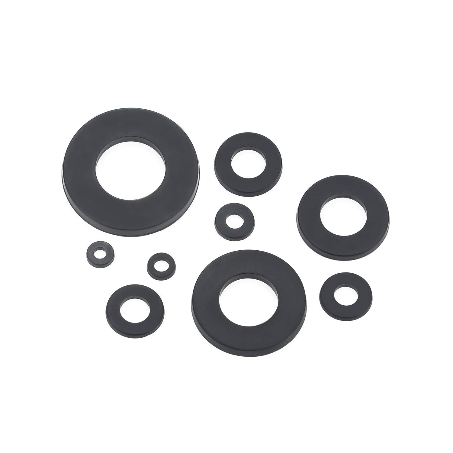 Nylon Flat Washer Assortment Set 600 Pieces, 9 Sizes - M2 M2.5 M3 M4 M5 M6 M8 M10 M12, Black
