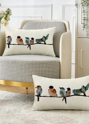 12X20 Lumbar Pillow Decorative Throw Pillows,Small Hand-Painted Outdoor Birds Pillowcases,Spring Summer Pillows Decorative Throw Cushion Covers Linen for Couch Sofa Teal Blue