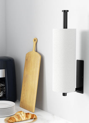 Paper Towel Holder - Self-Adhesive or Drilling, Matte Black Wall Mounted Rack - SUS304 Stainless Steel Kitchen Roll Dispenser under Cabinet