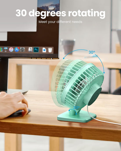 USB Desk Fan, Small but Powerful, Personal Portable Quiet 3 Speeds, Adjustable Mini Table Desktop Fan for Cooling Home Office Car Summer Travel Gifts Green