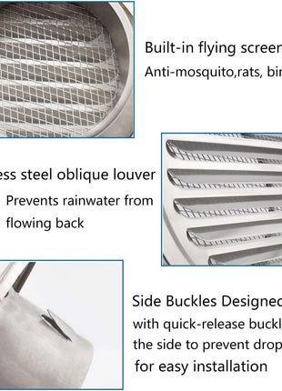 4 Inch round Soffit Air Vent Stainless Steel Louver Grille Cover Wall Air Ventilation Outlet Hood with Built-In Screen Mesh for Kitchen Bedroom Bathroom Office Etc