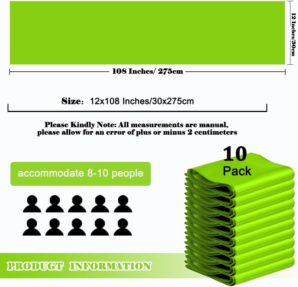 10 Pack Lime Green Satin Table Runners 12X108 Inches Party Table Runner Bright Smooth Table Runner Wedding Party Decorations for Table Green Table Runners