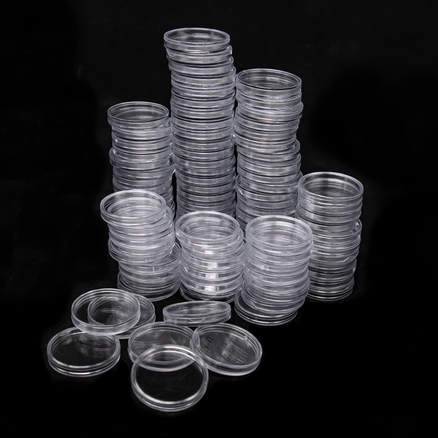 100 Pack 30Mm Coin Capsules with White Protect Gasket and Plastic Storage Organizer Box for Coin Collection Supplies, Clear and round Plastic Capsules, Fits 17/20/25/27/30Mm Size Coins