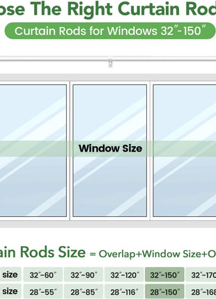 Curtain Rods for Windows 72 to 144, 1 Inch Adjustable White Extra Long Heavy Duty Curtain Rod for Patio Bedroom, Modern Style Indoor Outdoor Window Drapery Rods with End Caps, Size 32" - 150"