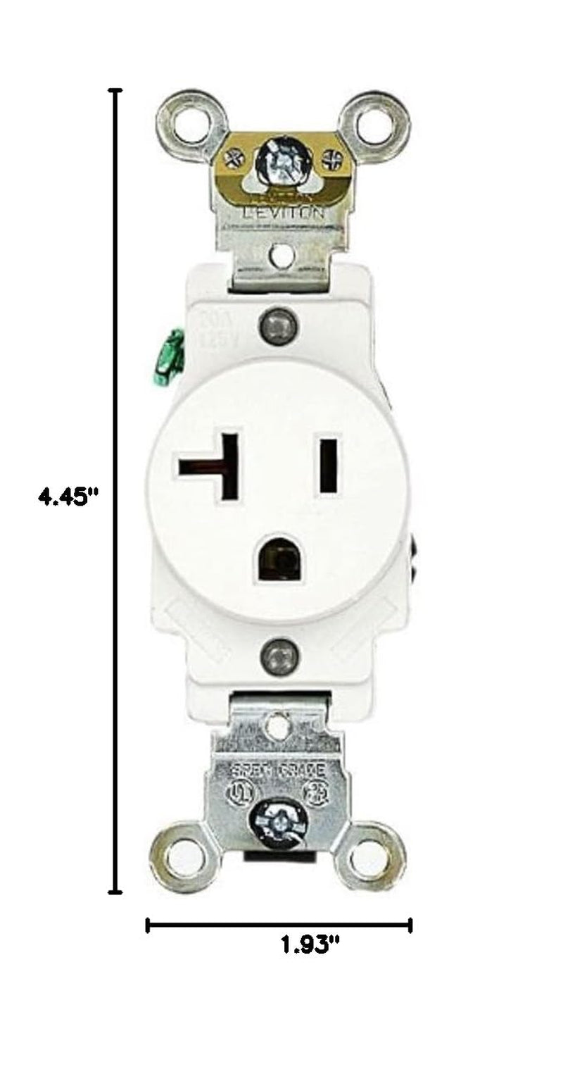 20 Amp, 125 Volt, Industrial Heavy Duty Grade, Single Receptacle, Straight Blade, Self Grounding, 5361-W, White