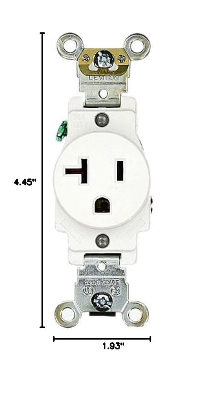 20 Amp, 125 Volt, Industrial Heavy Duty Grade, Single Receptacle, Straight Blade, Self Grounding, 5361-W, White