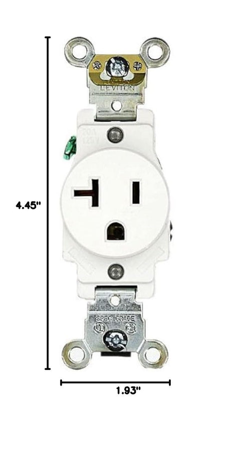 20 Amp, 125 Volt, Industrial Heavy Duty Grade, Single Receptacle, Straight Blade, Self Grounding, 5361-W, White