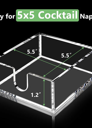 Cocktail Napkin Holder 5X5, Acrylic Cocktail Napkin Holder for Table, Clear Beverage Holder Square Rectangle for Dinner, Kitchen, Bathroom, Restaurant, Bar (Ultimate, 1 Pack)