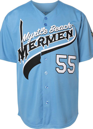 Kenny Powers Baseball Jersey #55 Myrtle Beach Mermen Stitched Men Movie Baseball Jersey Blue Green S-3XL