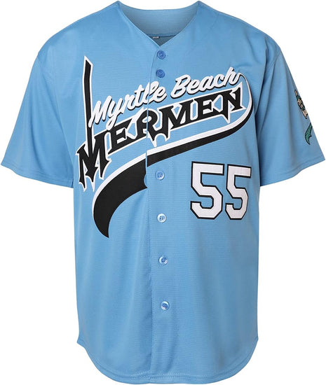 Kenny Powers Baseball Jersey #55 Myrtle Beach Mermen Stitched Men Movie Baseball Jersey Blue Green S-3XL
