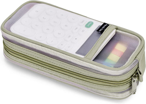 Grid Mesh Pencil Case, Large Compartment Pen Pouch with Zipper, Clear Portable Multifunction Pen Bag for School, Office, Girls Boys Teen, Transparent Makeup Travel Organizer (Yellow)